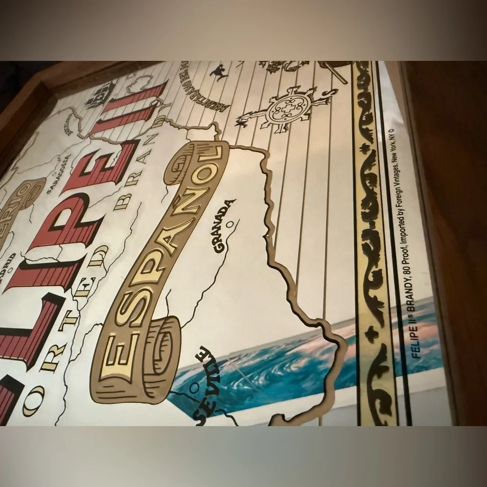 Very rare Bar sign Advertising FELIPE II Brandy Mirror Spain